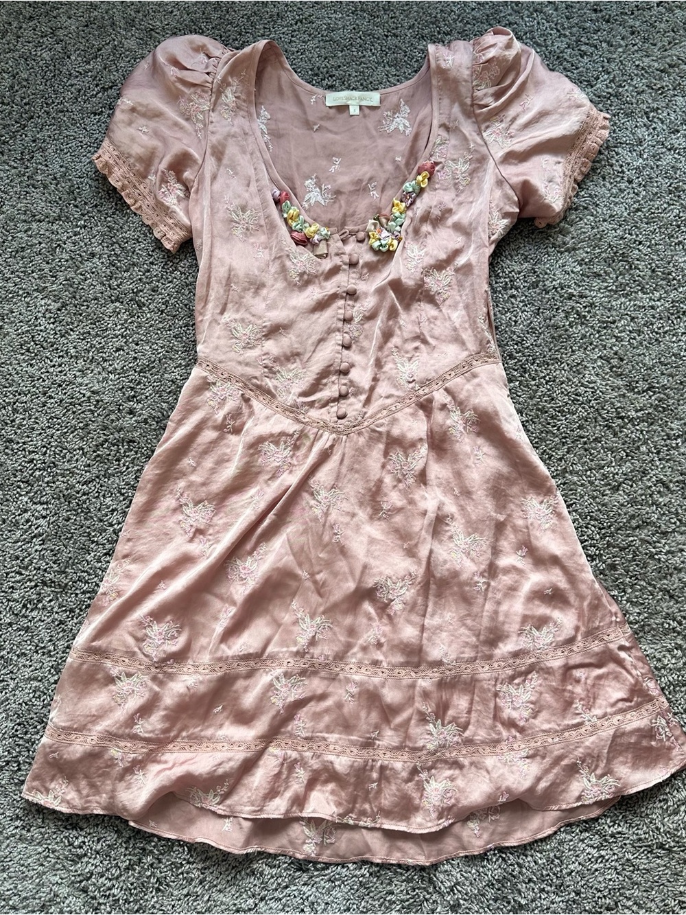LoveShackFancy Dusty Pink Embroidered Mini Dress